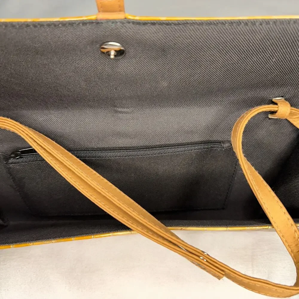 Vintage Faux Croc-Embossed Shoulder Clutch Bag - Tan Brown - Picture 3 of 7